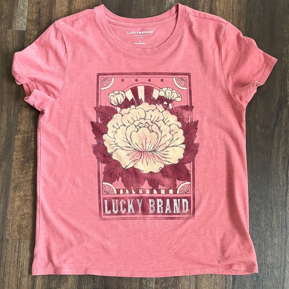 Lucky Brand Coral Pink Floral Graphic Tee